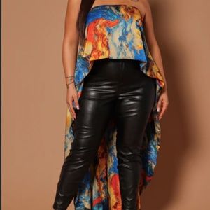 Eva High Low Satin Top - Royal/combo